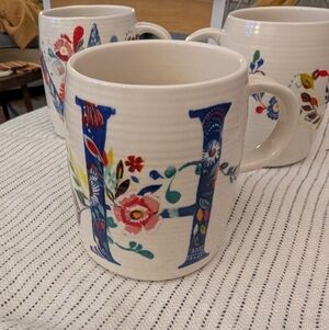 Anthro Floral Initial Monogram Mug Letter H